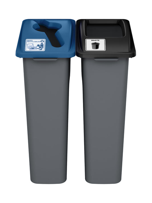 WASTE WATCHER - Double - Kit - Mixed Recyclables-Waste - Mixed-Full - Grey PCR-Blue PCR-Black PCR