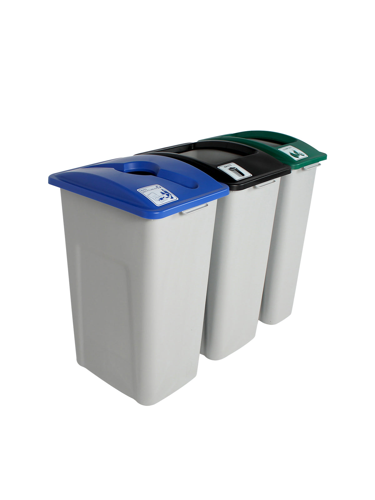 WASTE WATCHER - Triple - Kit - Mixed Recyclables-Compost-Waste - Mixed-Full - Grey-Blue-Green-Black