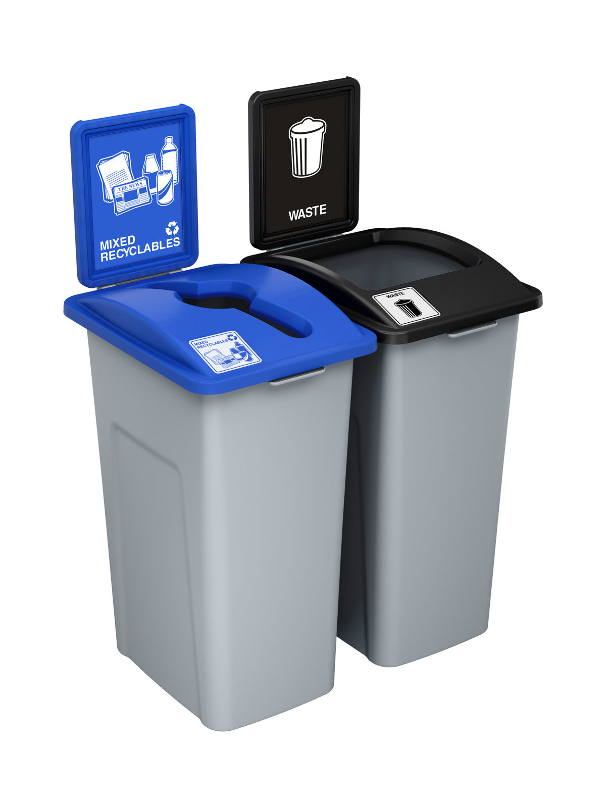 WASTE WATCHER - Double - Kit - Mixed Recyclables-Waste - Mixed-Full - Grey-Blue-Black