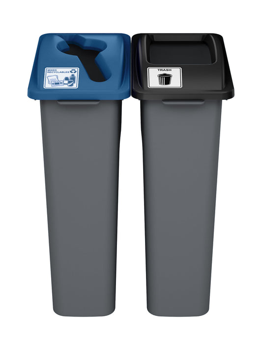 WASTE WATCHER - Double - Kit - Mixed Recyclables-Trash - Mixed-Full - Grey PCR-Blue PCR-Black PCR