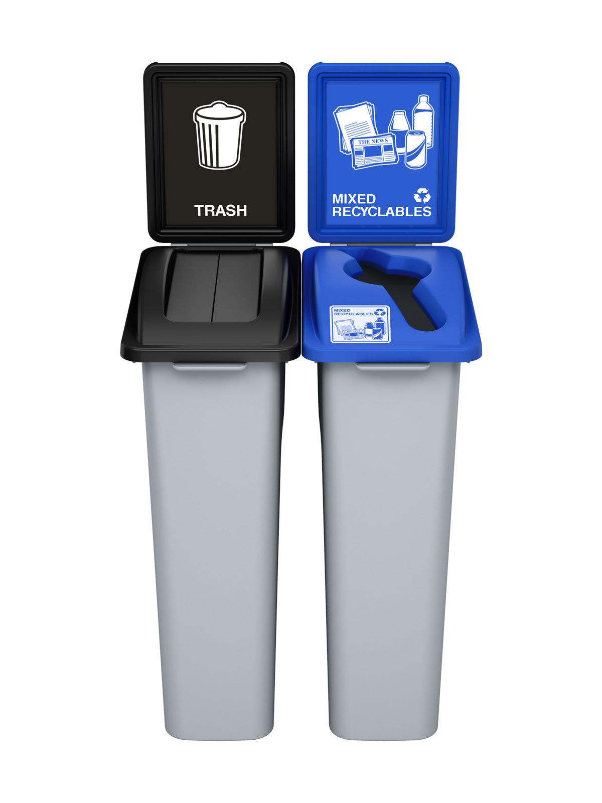 WASTE WATCHER - Double - Kit - Trash-Mixed Recyclables - Swing-Mixed - Grey-Black-Blue