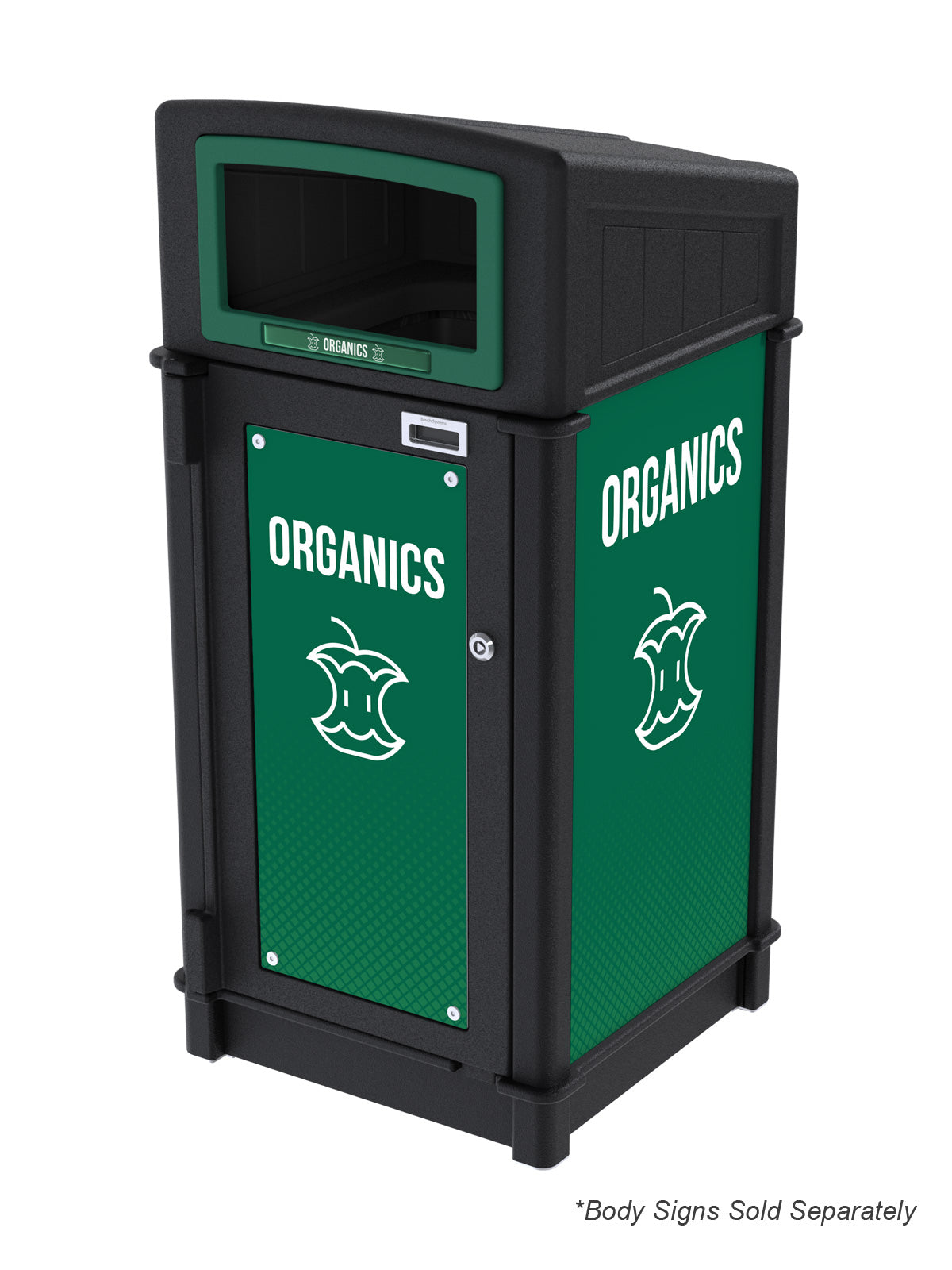 FUSION - Single Stream Front-Load Organics Bin with Full Opening Lid and Door Signage