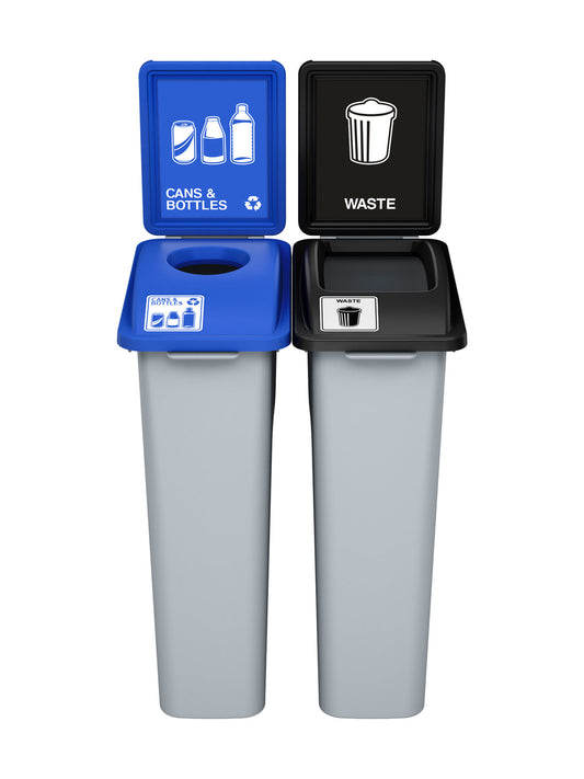 WASTE WATCHER - Double - Kit - Cans & Bottles-Waste - Circle-Full - Grey-Blue-Black