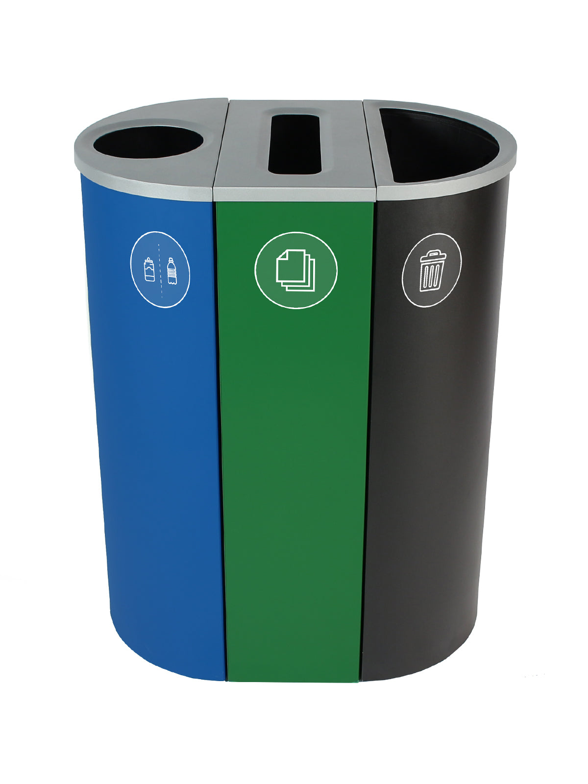 SPECTRUM - Triple - Kit - Cans & Bottles-Paper-Waste - Circle-Slot-Full - Blue-Green-Black