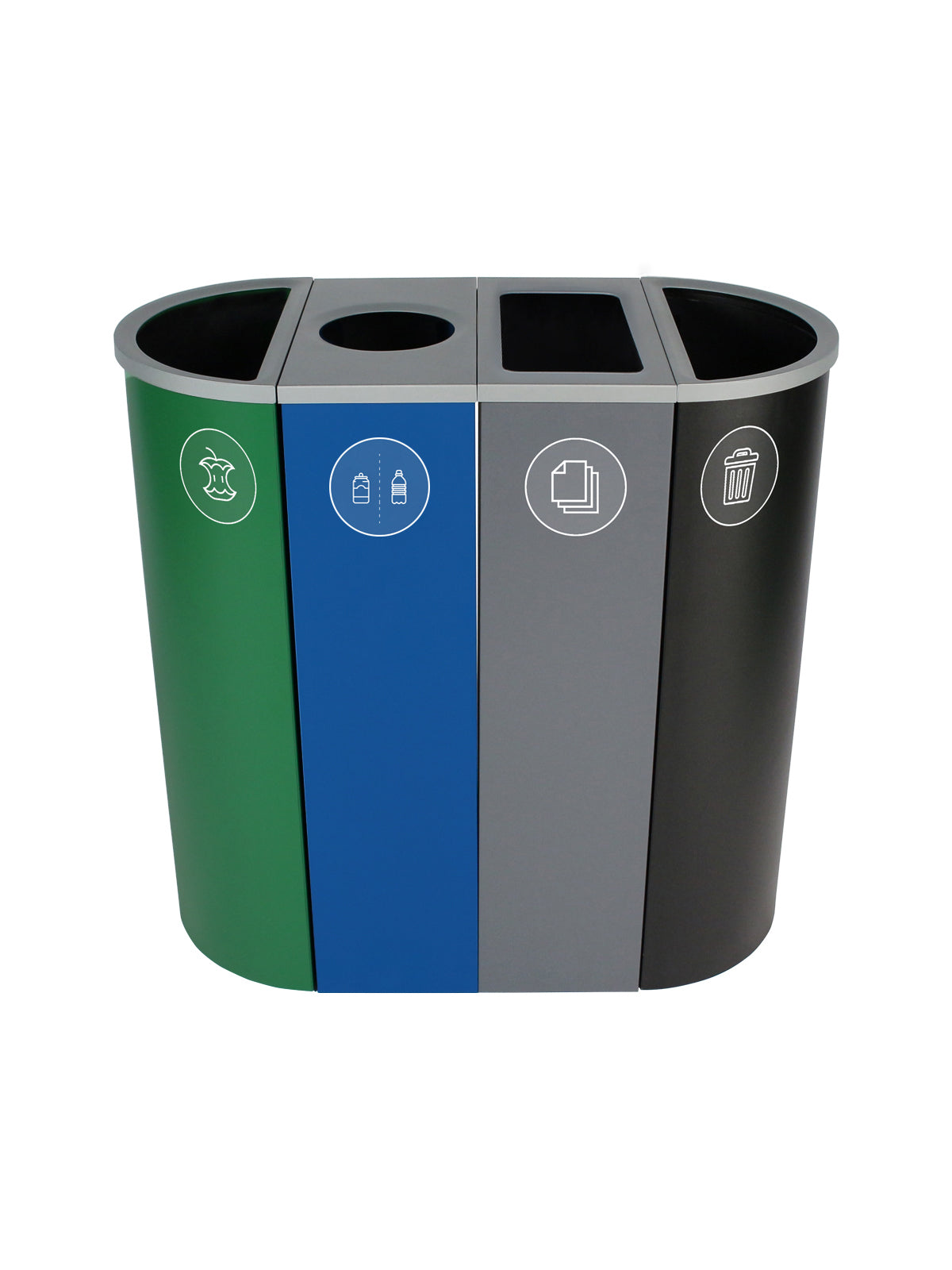 SPECTRUM - Quad - Kit - Organics-Cans & Bottles-Paper-Waste - Full-Circle-Slot-Full - Dark Green-Blue-Grey-Black