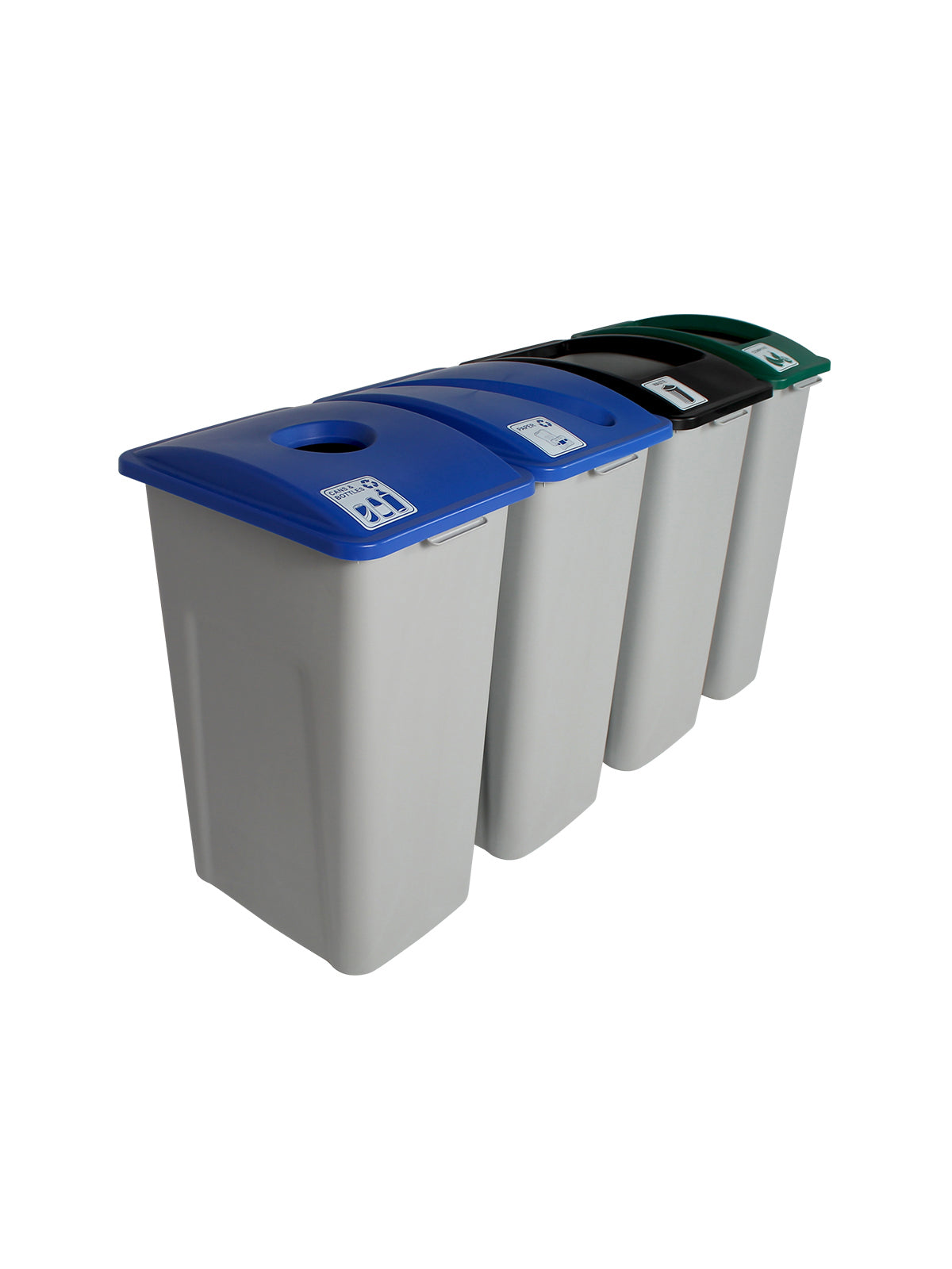 WASTE WATCHER - Quad - Kit - Xl - Cans & Bottles-Paper-Compost-Waste - Circle-Slot-Full - Grey-Blue-Blue-Green-Black