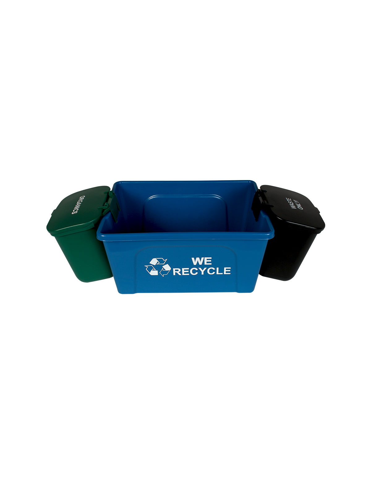 OFFICE COMBO - Triple - Kit - Mobius Loop-We Recycle-Organics-Waste - Solid Lift - Blue-Green-Black