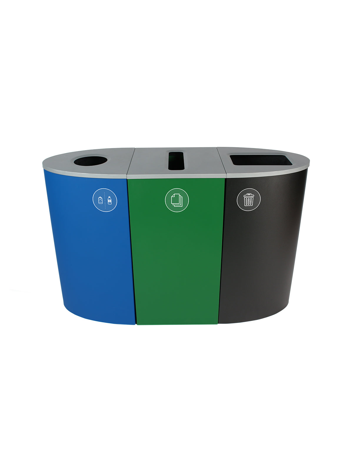 SPECTRUM - Triple - Kit - Cans & Bottles-Paper-Waste - Circle-Slot-Full - Blue-Green-Black