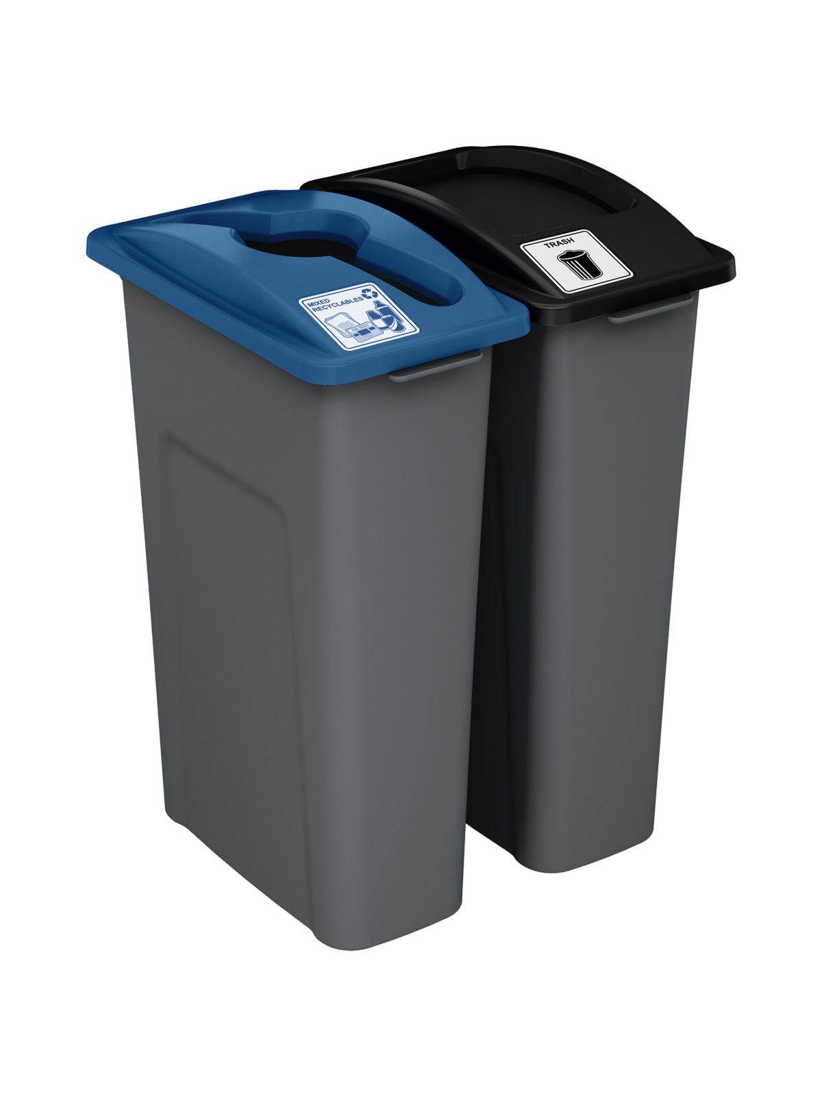WASTE WATCHER - Double - Kit - Mixed Recyclables-Trash - Mixed-Full - Grey PCR-Blue PCR-Black PCR