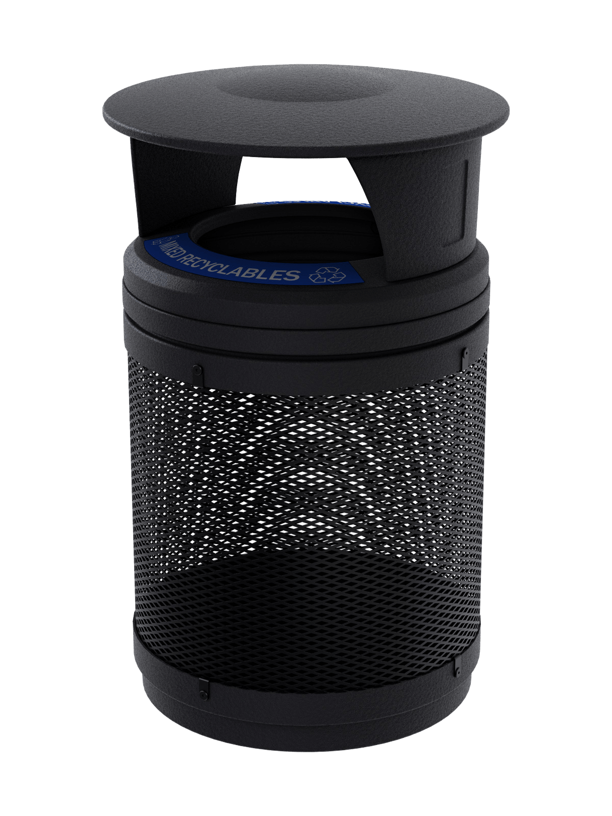 VISTABIN - 50G Collection Bin with Mesh Metal Body and Canopy Lid with 'Mixed Recyclables' Lid Labels