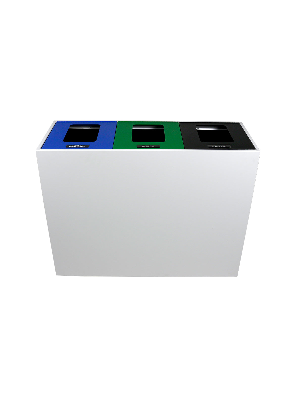 MEZZO - Triple - Ml - Mixed Recyclables-Organics-Waste - Full - White-Blue-Green-Black