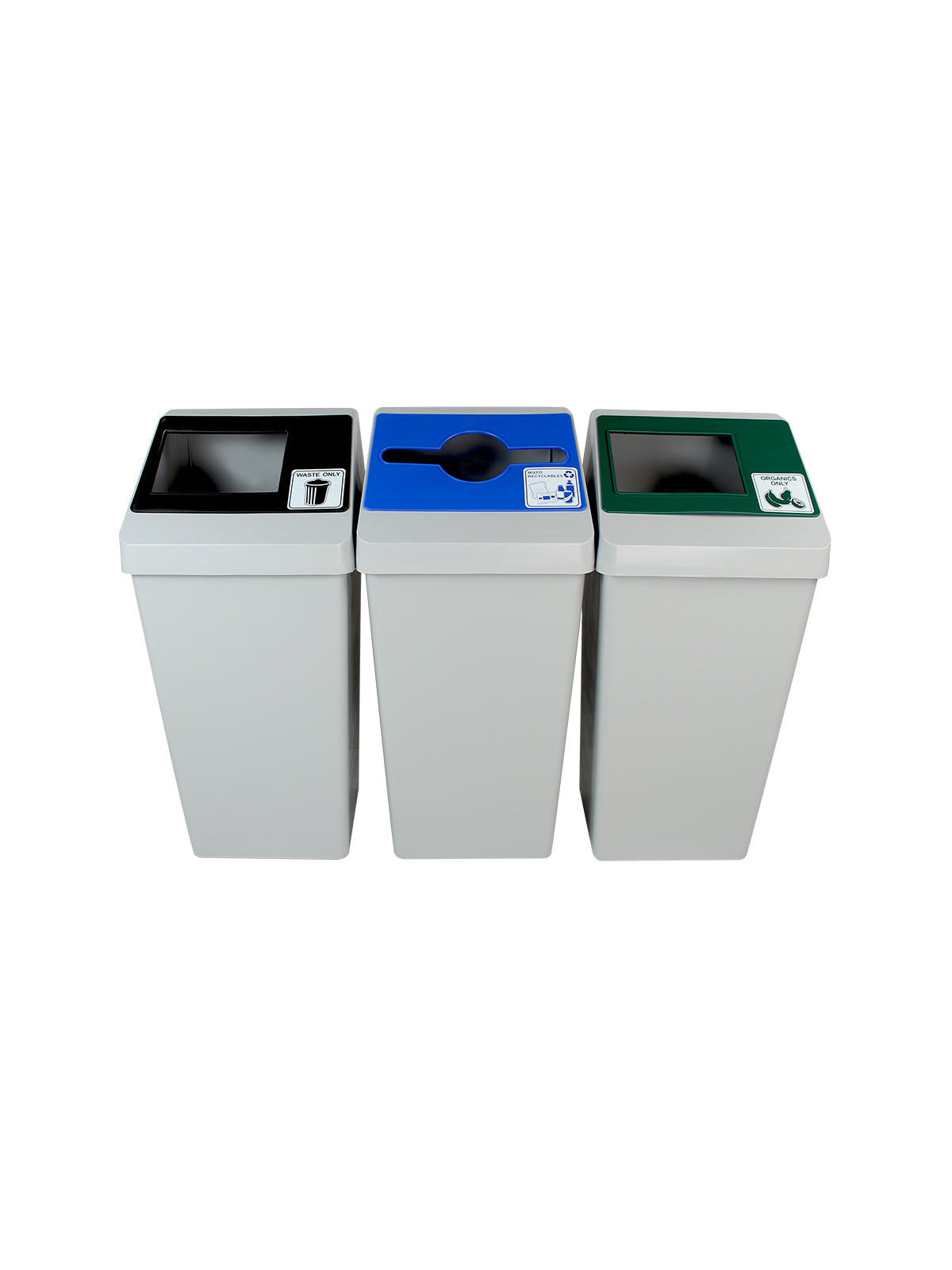 SMART SORT - Triple - Kit - Mixed Recyclables-Organics-Waste - Mixed-Full - Grey-Blue-Green-Black