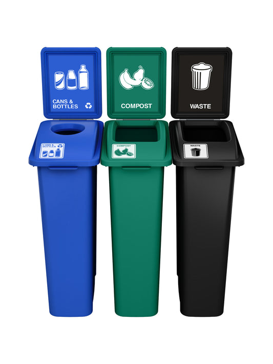 WASTE WATCHER - Triple - Kit - Cans & Bottles-Compost-Waste - Circle-Full - Blue-Green-Black