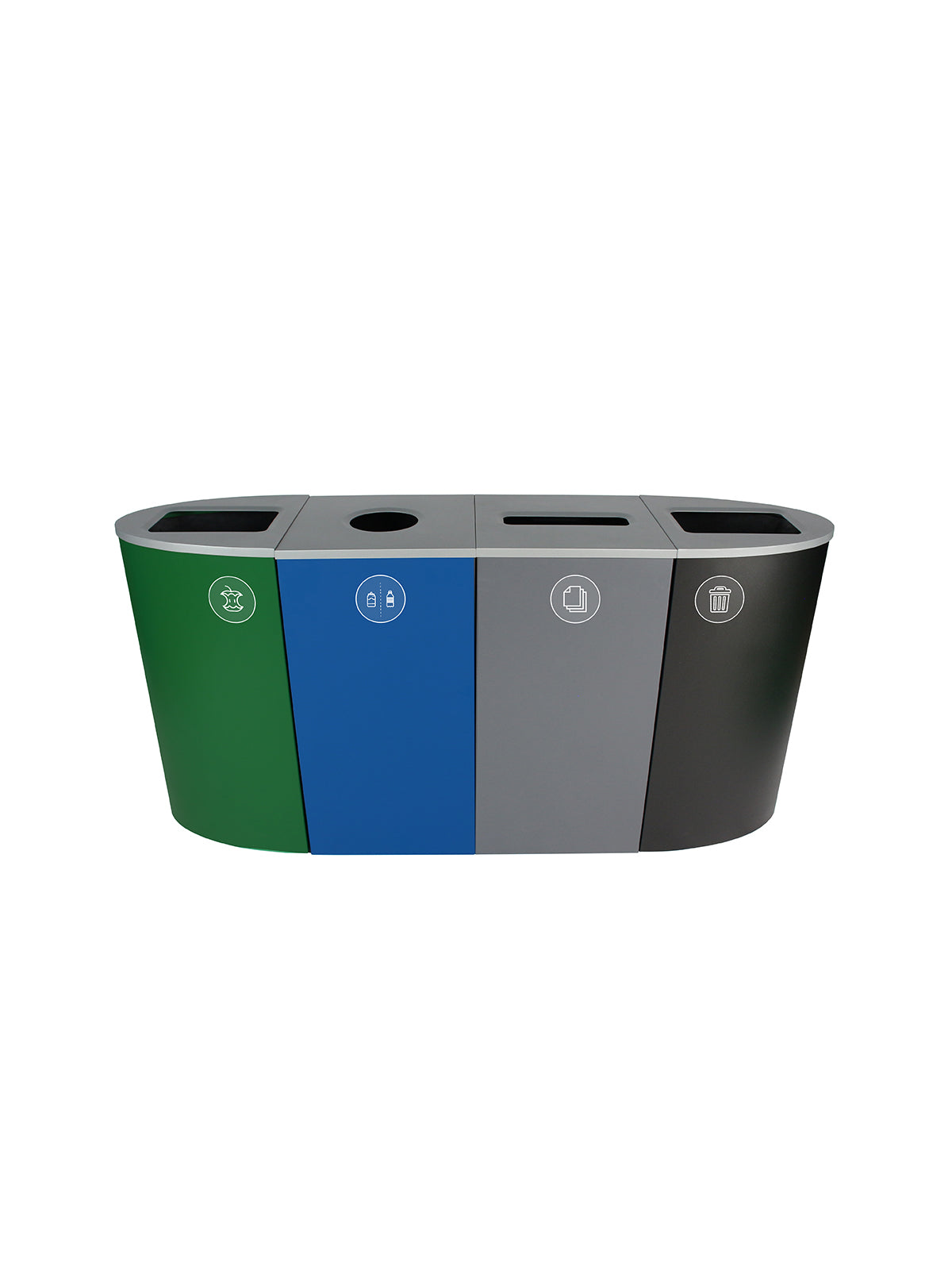 SPECTRUM - Quad - Kit - Organics-Cans & Bottles-Paper-Waste - Full-Circle-Slot-Full - Dark Green-Blue-Grey-Black