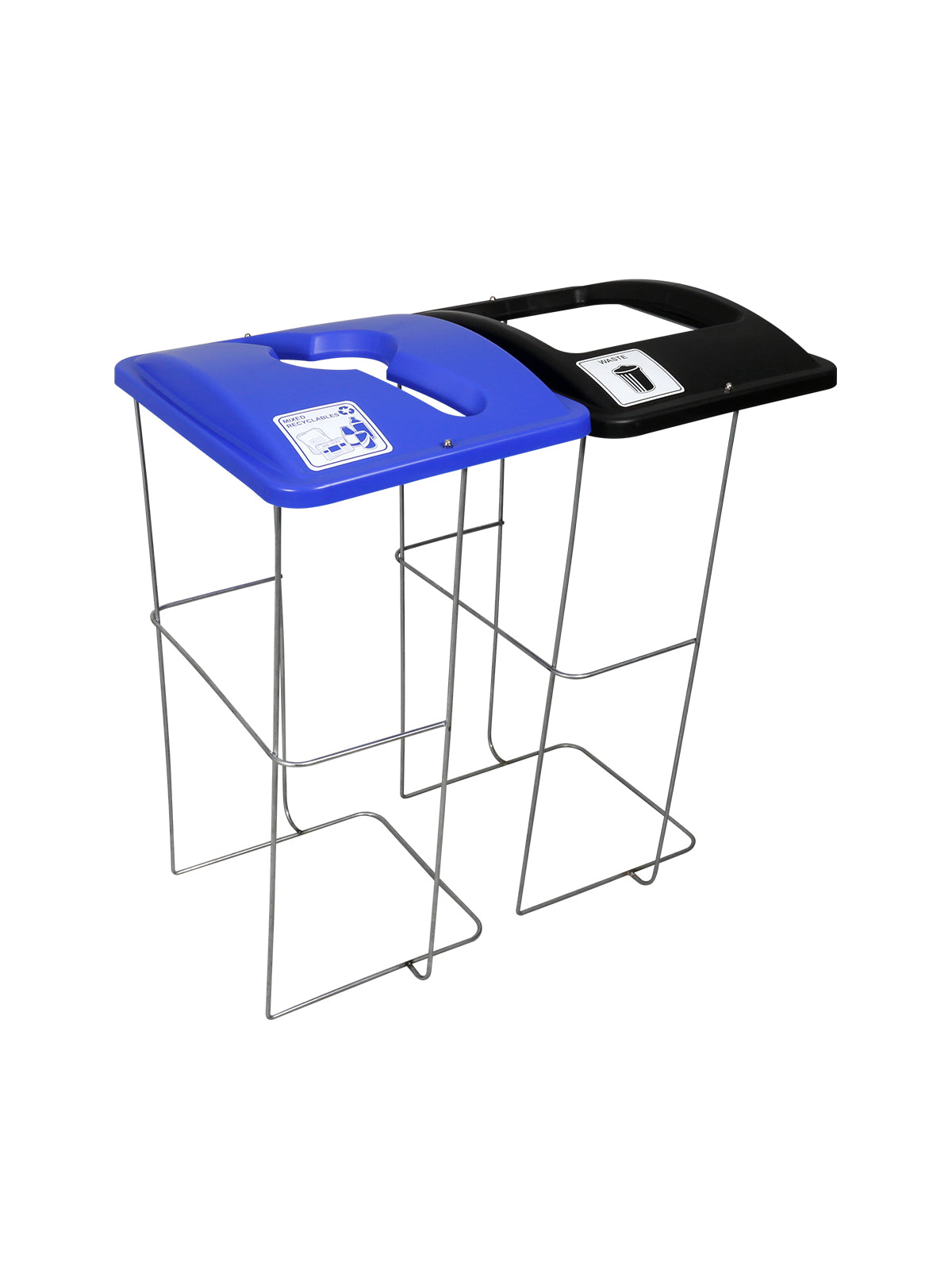WIRE EVENT CONTAINER (2 Pack) - Double - Kit - Mixed Recyclables-Waste - Mixed-Full - Blue-Black