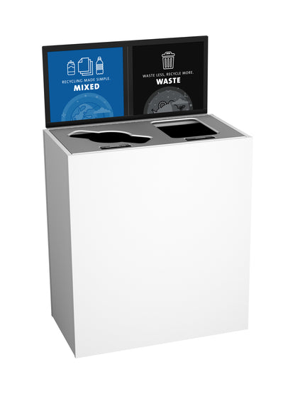 ARISTATA - Double Stream, Glacier Finish, Hinged Stainless Steel Lid with Mixed-Full Openings and Sign Frame