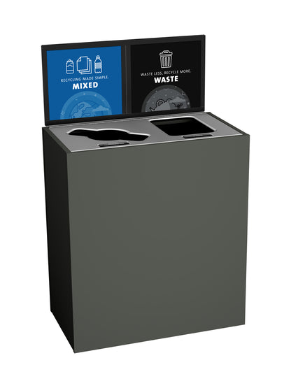 ARISTATA - Double Stream, Slate Finish, Hinged Stainless Steel Lid with Mixed-Full Openings, and Sign Frame