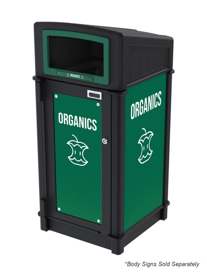FUSION - Single Stream Front-Load Organics Bin with Full Opening Lid and Door Signage