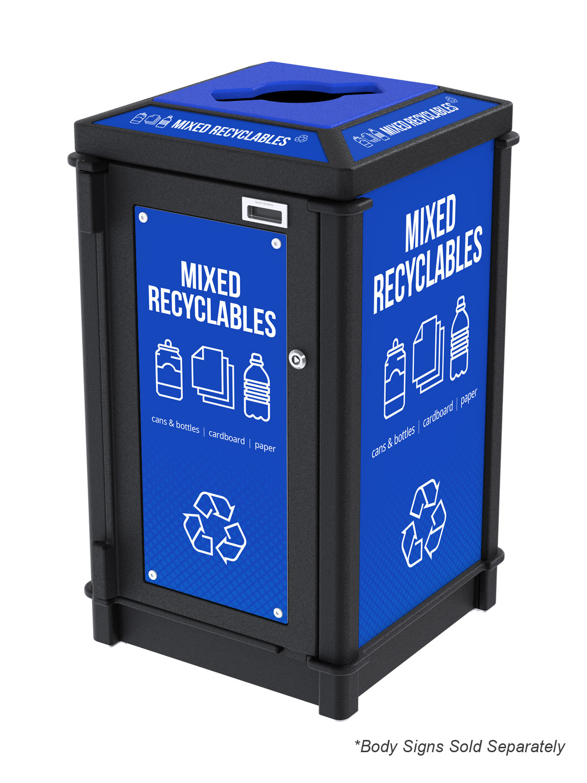 FUSION - Single Stream Top-Load Mixed Recyclables Bin with Mixed Lid Opening and Door Signage