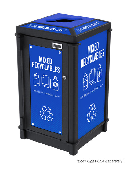 FUSION - Single Stream Top-Load Mixed Recyclables Bin with Mixed Lid Opening and Door Signage