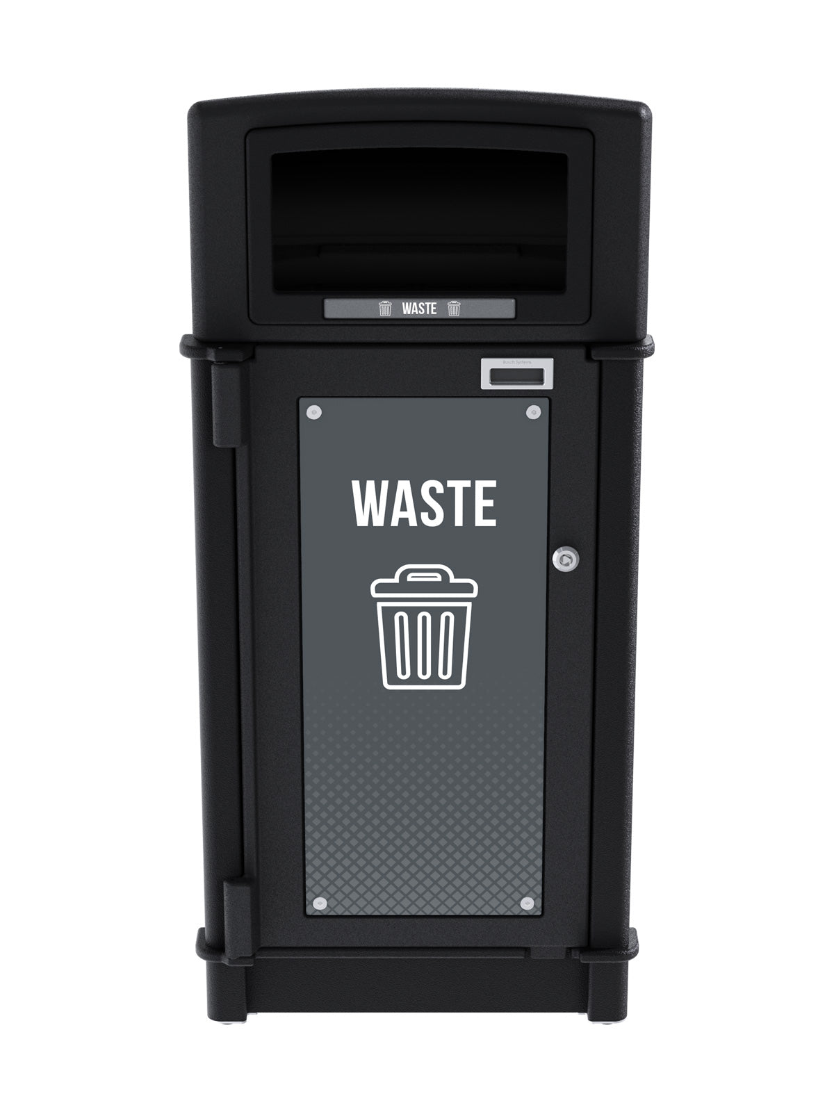 FUSION - Single Stream Front-Load Waste Bin with Full Lid Opening and Door Signage