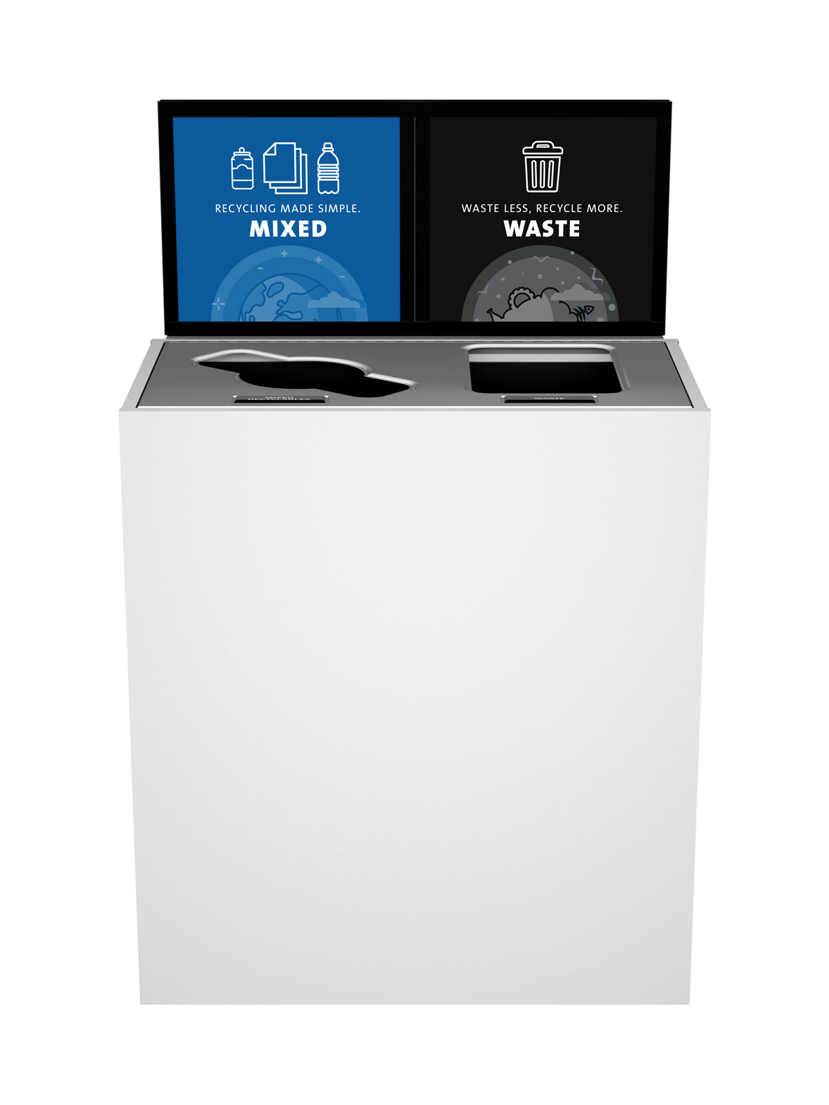 ARISTATA - Double Stream, Glacier Finish, Hinged Stainless Steel Lid with Mixed-Full Openings and Sign Frame