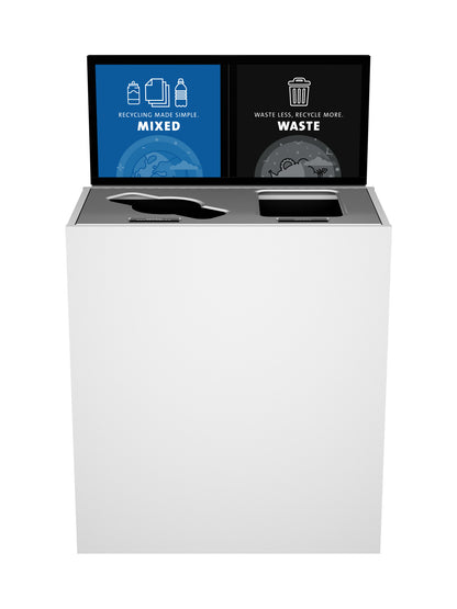 ARISTATA - Double Stream, Glacier Finish, Hinged Stainless Steel Lid with Mixed-Full Openings and Sign Frame