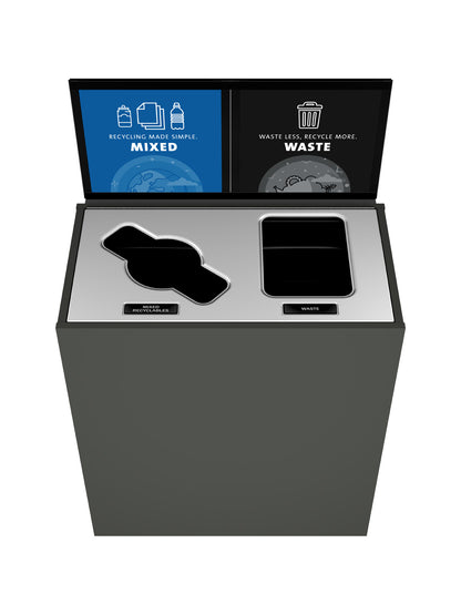ARISTATA - Double Stream, Slate Finish, Hinged Stainless Steel Lid with Mixed-Full Openings, and Sign Frame