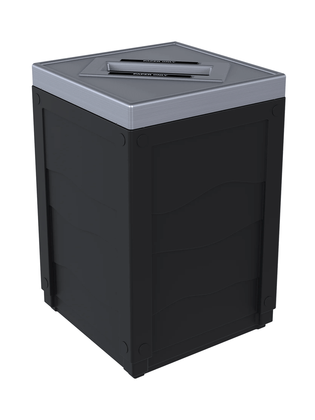 EVOLVE - 50G Black Cube with Slot Opening Lid (Stainless Steel Finish) and 'Paper' Lid Labels