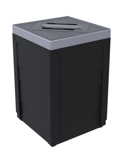 EVOLVE - 50G Black Cube with Slot Opening Lid (Stainless Steel Finish) and 'Paper' Lid Labels