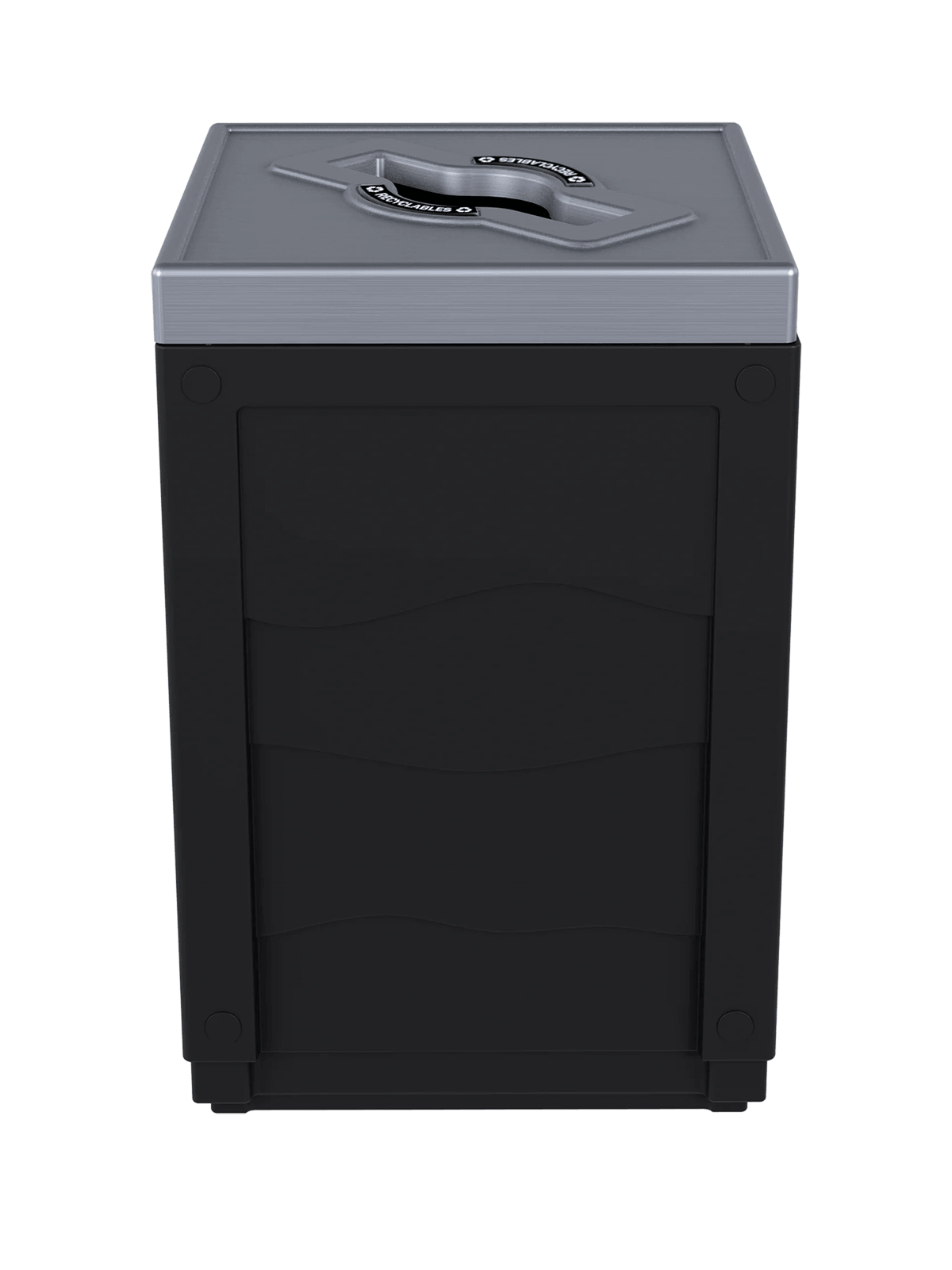 EVOLVE - 50G Black Cube with Mixed Opening Lid (Stainless Steel Finish) and 'Recyclables' Lid Labels