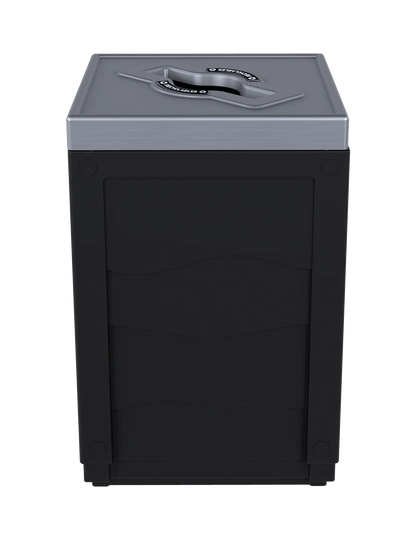 EVOLVE - 50G Black Cube with Mixed Opening Lid (Stainless Steel Finish) and 'Recyclables' Lid Labels