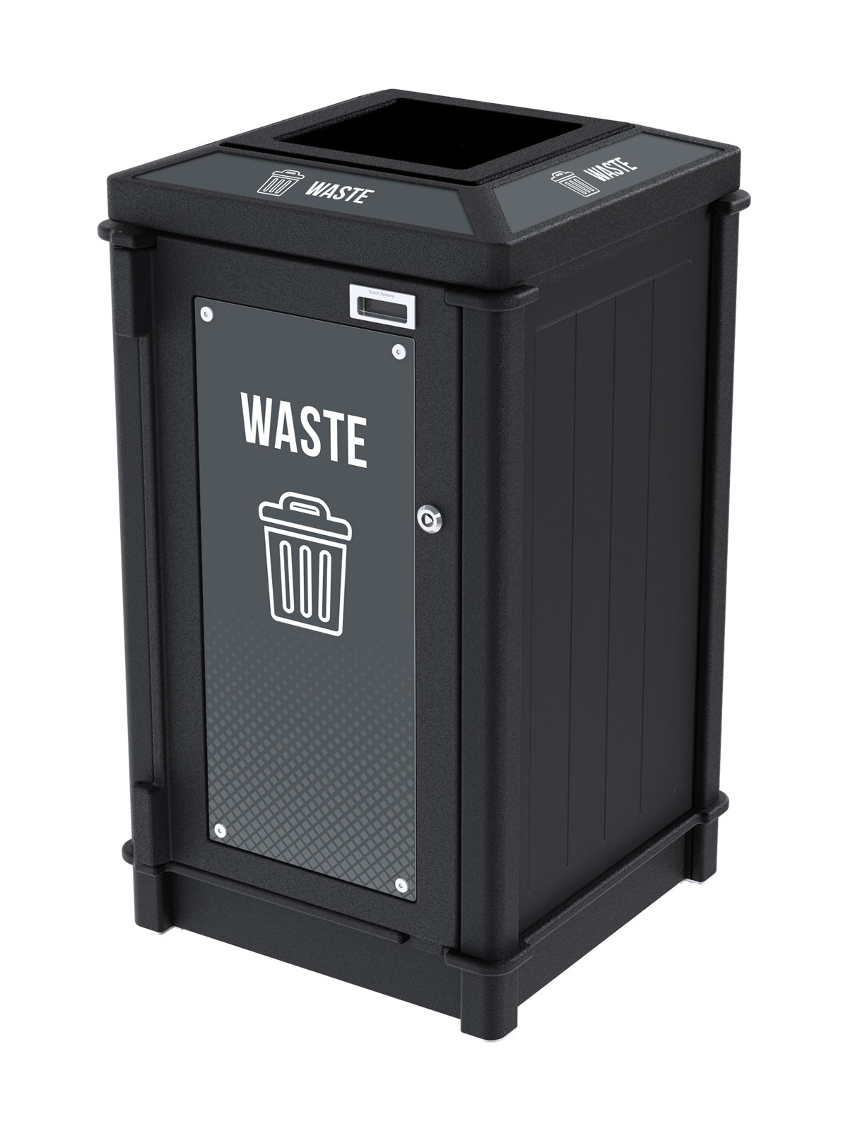FUSION - Single Stream Top-Load Waste Bin with Full Lid Opening and Door Signage
