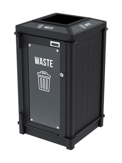 FUSION - Single Stream Top-Load Waste Bin with Full Lid Opening and Door Signage