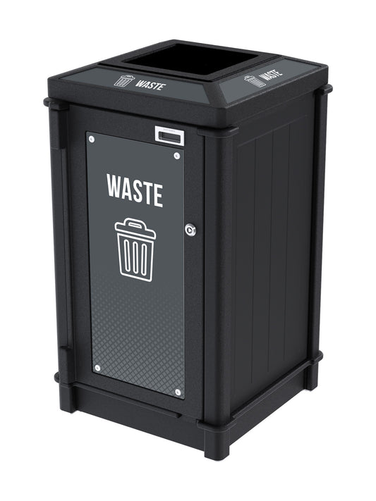 FUSION - Single Stream Top-Load Waste Bin with Full Lid Opening and Door Signage
