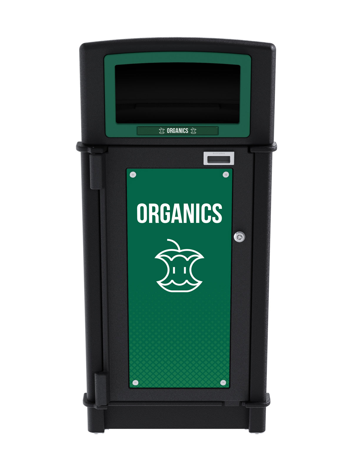 FUSION - Single Stream Front-Load Organics Bin with Full Opening Lid and Door Signage