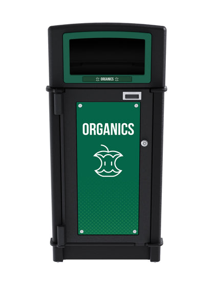 FUSION - Single Stream Front-Load Organics Bin with Full Opening Lid and Door Signage