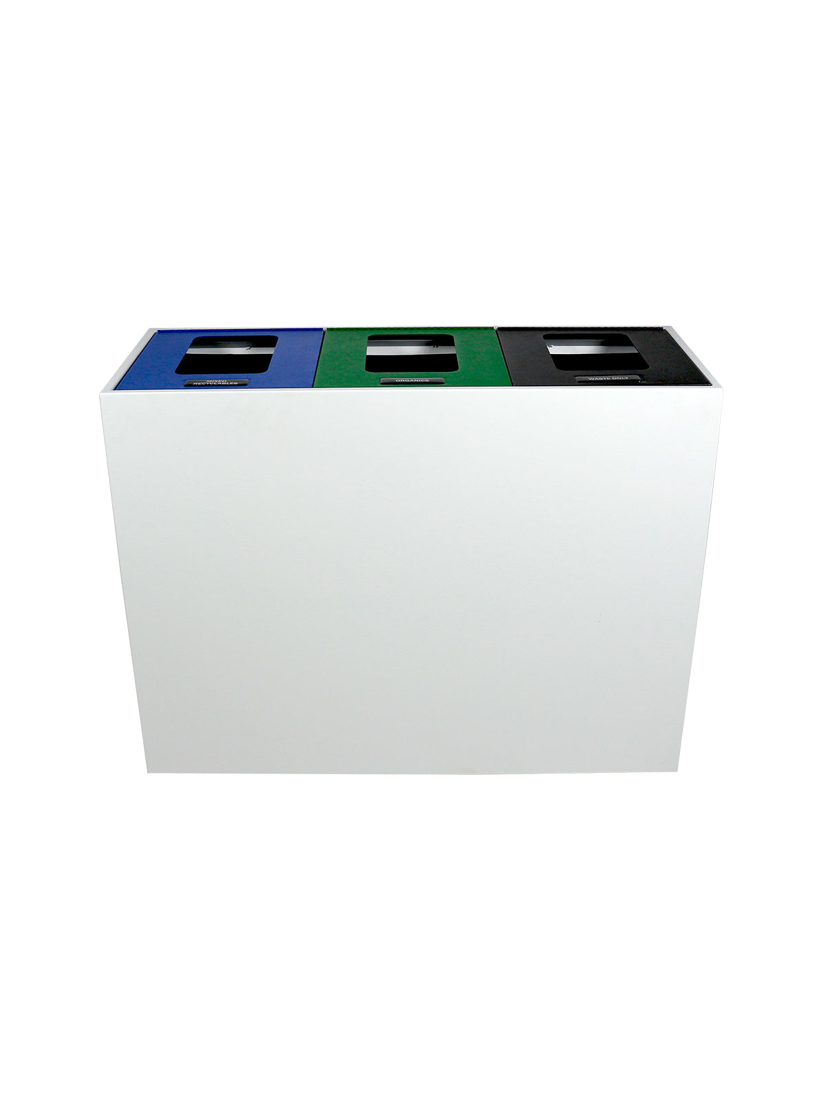 MEZZO - Triple - Ml - Mixed Recyclables-Organics-Waste - Full - White-Blue-Green-Black