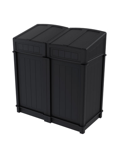 FUSION - Two-Stream Waste and Mixed Recyclables Front-Load Collection Station with Full-Mixed Lid Openings and Door Signage