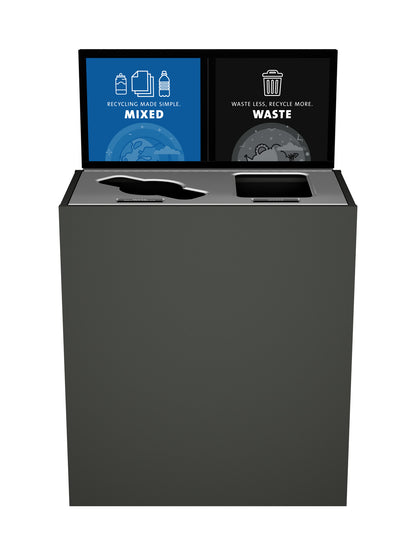 ARISTATA - Double Stream, Slate Finish, Hinged Stainless Steel Lid with Mixed-Full Openings, and Sign Frame