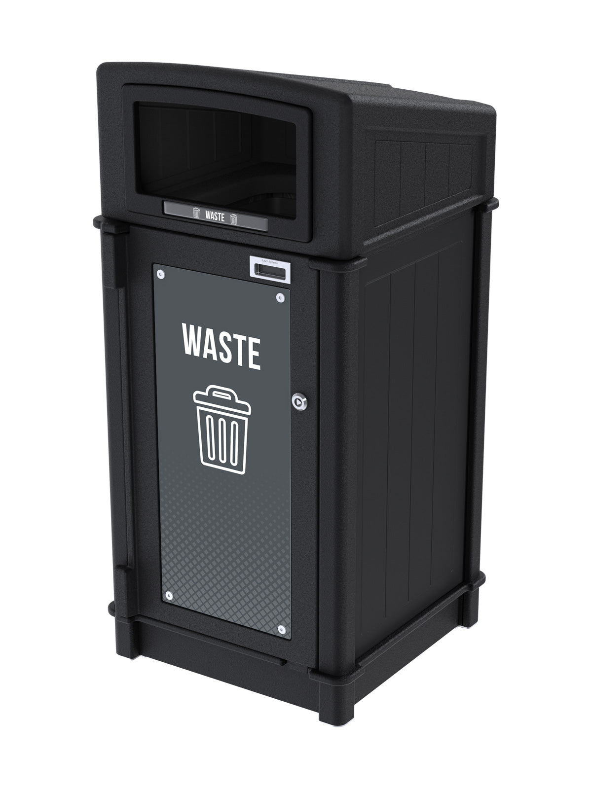 FUSION - Single Stream Front-Load Waste Bin with Full Lid Opening and Door Signage