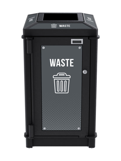 FUSION - Single Stream Top-Load Waste Bin with Full Lid Opening and Door Signage