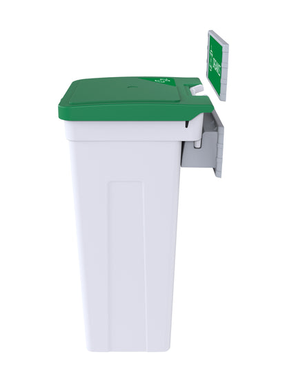 RISE - White Body with Green Solid Lift Opening Lid, 'Organics' Sign and Lid Label, and Wall Mount Aluminum Extrusions