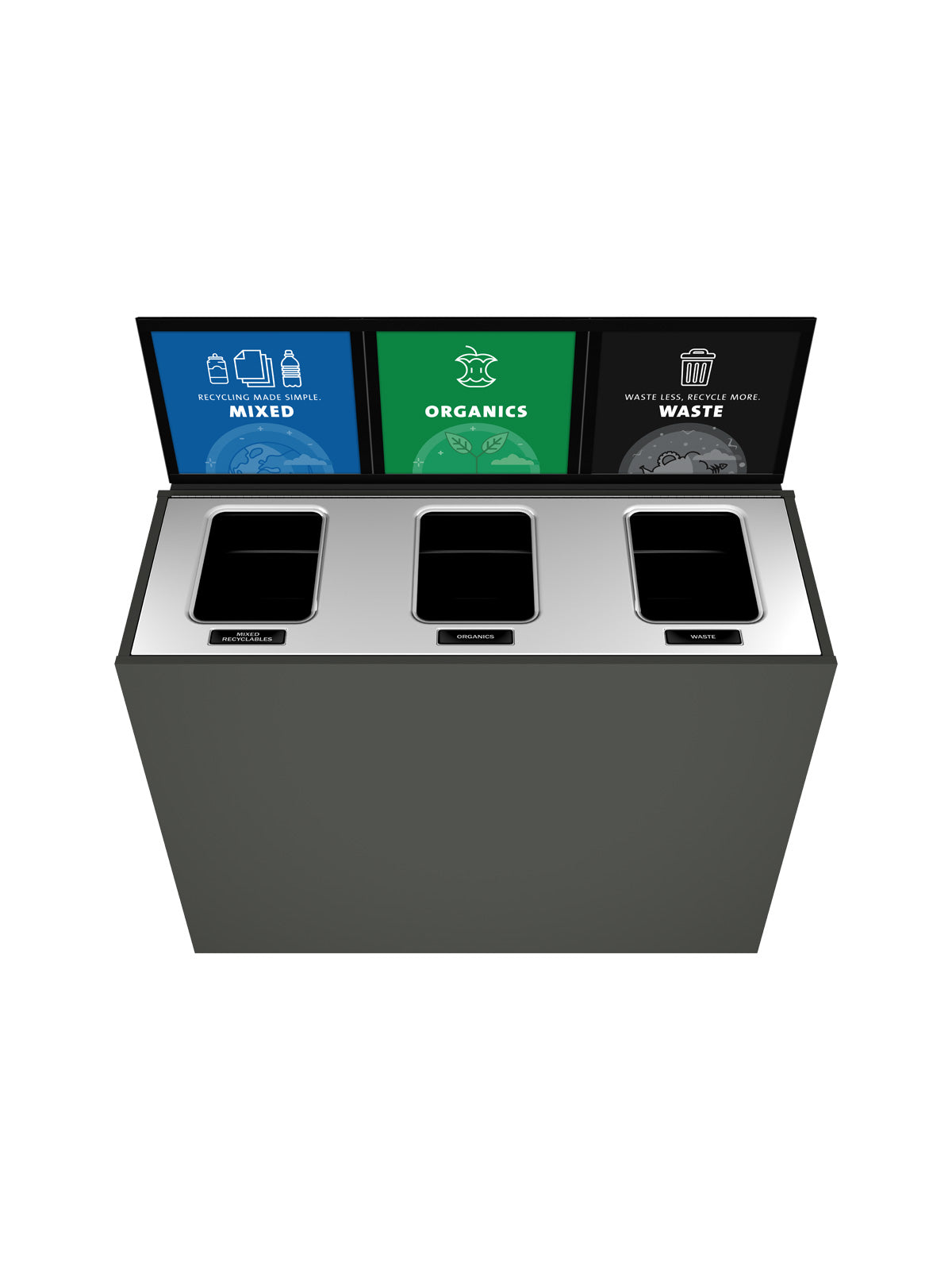 ARISTATA - Triple - Kit - Mixed Recyclables-Organics-Waste - Full-Full-Full - Slate