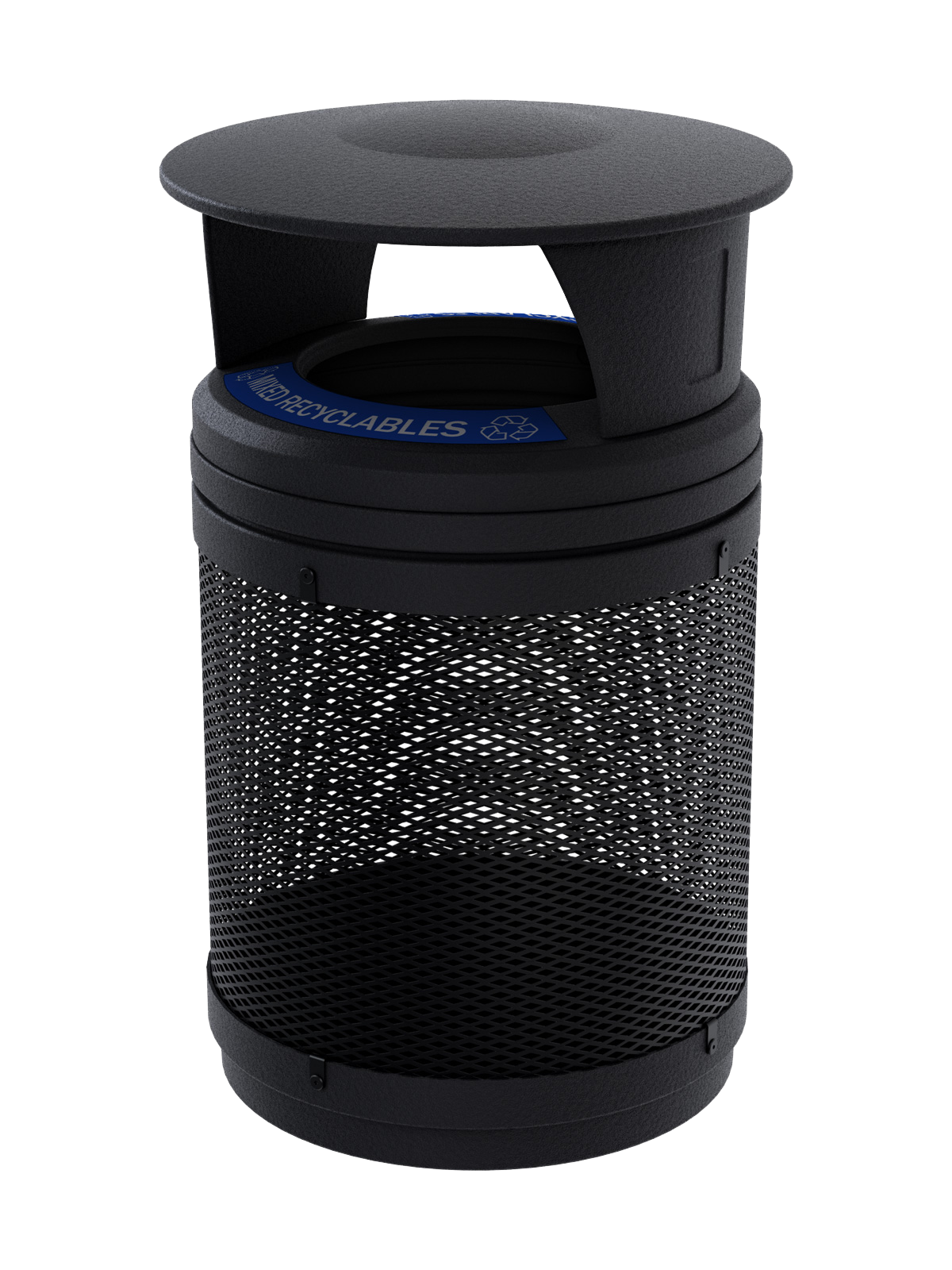 VISTABIN - 50G Collection Bin with Mesh Metal Body and Canopy Lid with 'Mixed Recyclables' Lid Labels