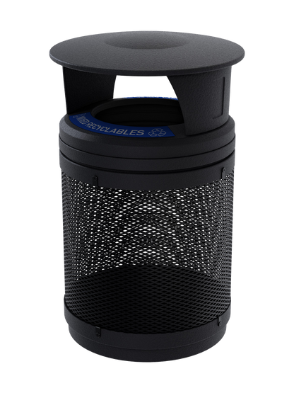 VISTABIN - 50G Collection Bin with Mesh Metal Body and Canopy Lid with 'Mixed Recyclables' Lid Labels
