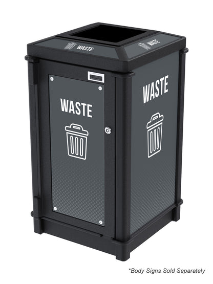 FUSION - Single Stream Top-Load Waste Bin with Full Lid Opening and Door Signage