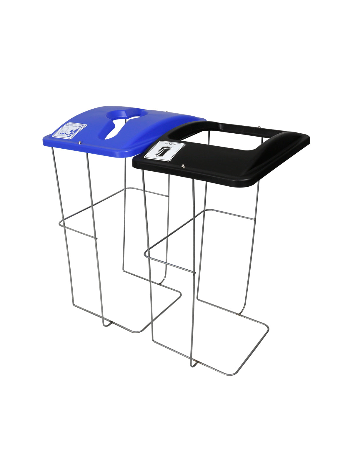 WIRE EVENT CONTAINER (2 Pack) - Double - Kit - Mixed Recyclables-Waste - Mixed-Full - Blue-Black