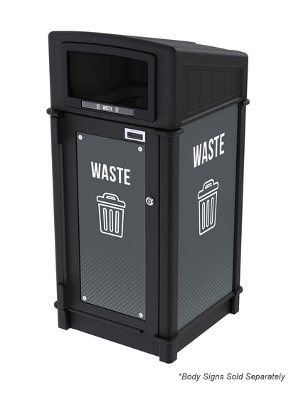FUSION - Single Stream Front-Load Waste Bin with Full Lid Opening and Door Signage
