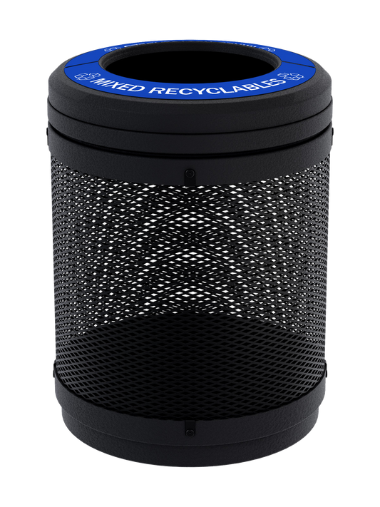 VISTABIN - 50G Collection Bin with Mesh Metal Body, Full-Opening Lid and 'Mixed Recyclables' Lid Labels